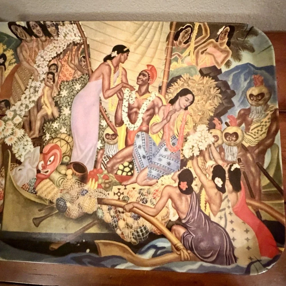 Vtg Makahiki  Tray Pacific‎ Coaster Eugene Savage SS Lurline Hawaii Royal Luau